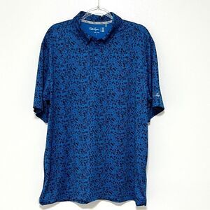 Walter Hagen Perfect 11 Majors Golf Polo Ditsy Floral L Blue Navy Wicking UPF 50